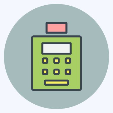 Simge ATM Servisi. Eğitim sembolü için uygun. renk arkadaşı stili. Basit dizayn edilebilir. tasarım şablonu. Basit gösterim