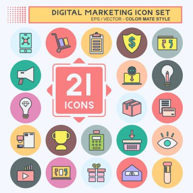 Dijital Pazarlama Simgesi Seti. Web Arayüzü sembolü için uygun. renk arkadaşı stili. Basit dizayn edilebilir. tasarım şablonu. Basit gösterim