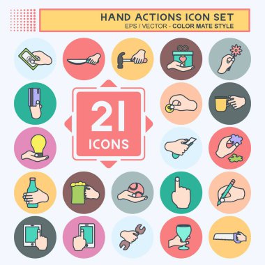 El Eylemleri Simgesi Ayarlandı. Eğitim sembolü için uygun. renk arkadaşı stili. Basit dizayn edilebilir. tasarım şablonu. Basit gösterim