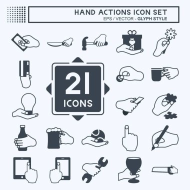 El Eylemleri Simgesi Ayarlandı. Eğitim sembolü için uygun. Kabartma tarzı. Basit dizayn edilebilir. tasarım şablonu. Basit gösterim