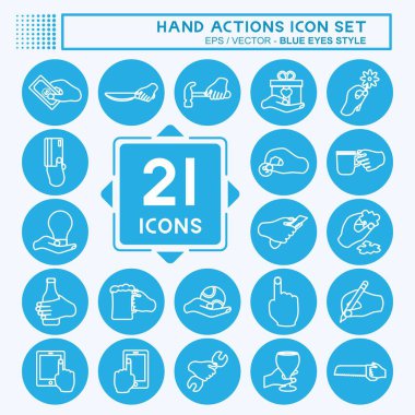 El Eylemleri Simgesi Ayarlandı. Eğitim sembolü için uygun. Mavi gözlü. Basit dizayn edilebilir. tasarım şablonu. Basit gösterim