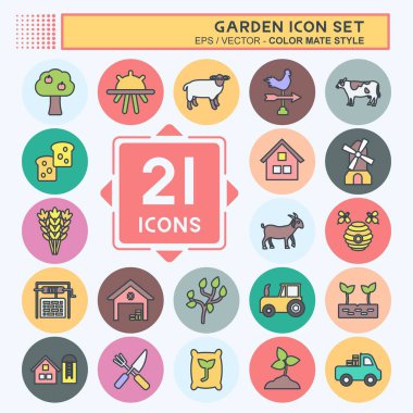 Bahçe Simgesi Seti. Eğitim sembolü için uygun. renk arkadaşı stili. Basit dizayn edilebilir. tasarım şablonu. Basit gösterim