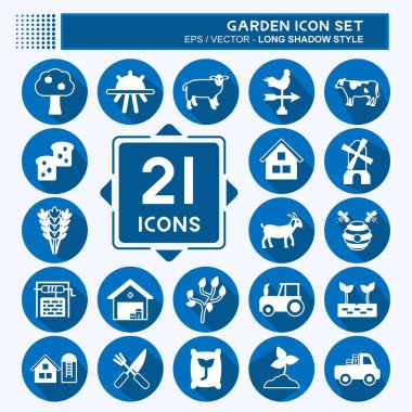 Bahçe Simgesi Seti. Eğitim sembolü için uygun. Uzun gölge tarzı. Basit dizayn edilebilir. tasarım şablonu. Basit gösterim