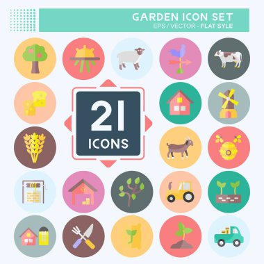 Bahçe Simgesi Seti. Eğitim sembolü için uygun. Düz stil. Basit dizayn edilebilir. tasarım şablonu. Basit gösterim