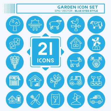 Bahçe Simgesi Seti. Eğitim sembolü için uygun. Mavi gözlü. Basit dizayn edilebilir. tasarım şablonu. Basit gösterim