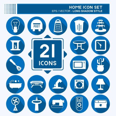 Ev Simgesi Ayarlandı. Eğitim sembolü için uygun. Uzun gölge tarzı. Basit dizayn edilebilir. tasarım şablonu. Basit gösterim