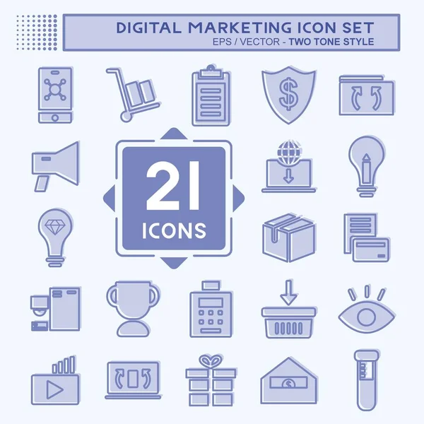 Dijital Pazarlama Simgesi Seti. Web Arayüzü sembolü için uygun. İki ton stili. Basit dizayn edilebilir. tasarım şablonu