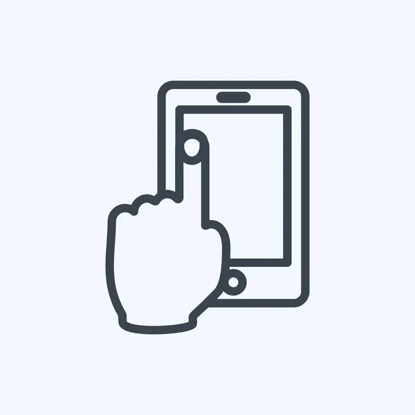 Ikonen Använder Mobiltelefon Lämplig För Hand Åtgärder Symbol Linje Stil — Stock vektor