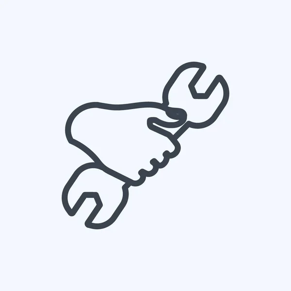 Icon Holding Wrench Suitable Hand Actions Symbol Line Style Simple — Vettoriale Stock
