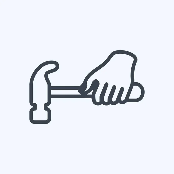 Icon Holding Hammer Suitable Hand Actions Symbol Line Style Simple — Vector de stock