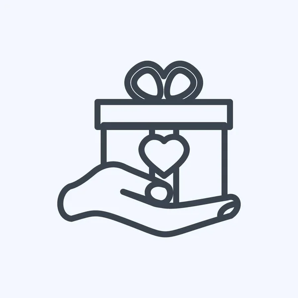 Icon Holding Gift Suitable Hand Actions Symbol Line Style Simple — Archivo Imágenes Vectoriales