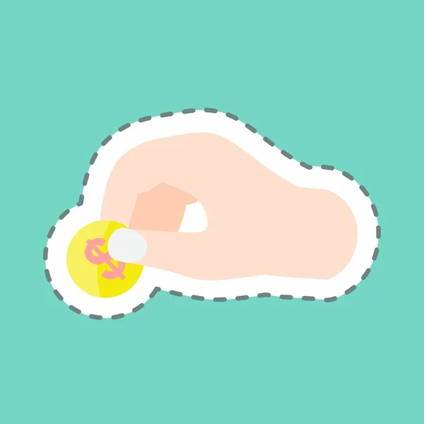 Sticker Line Cut Holding Coin Adecuado Para Mano Acciones Símbolo — Vector de stock