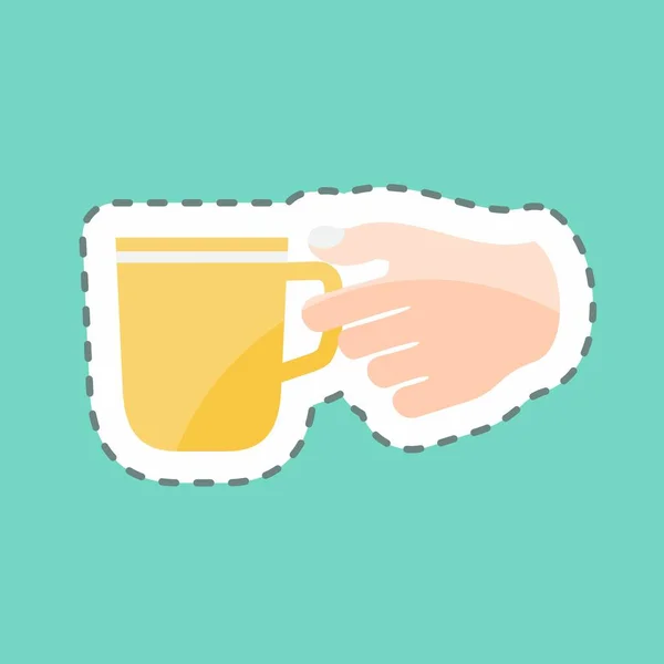 Sticker Line Cut Holding Coffee Cup Suitable Hand Actions Symbol — Stockvektor