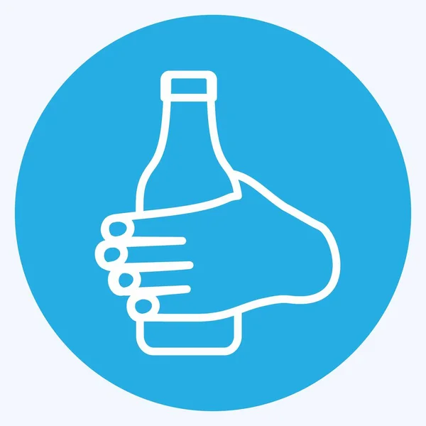 Icon Holding Bottle Suitable Hand Actions Symbol Blue Eyes Style — Stockový vektor