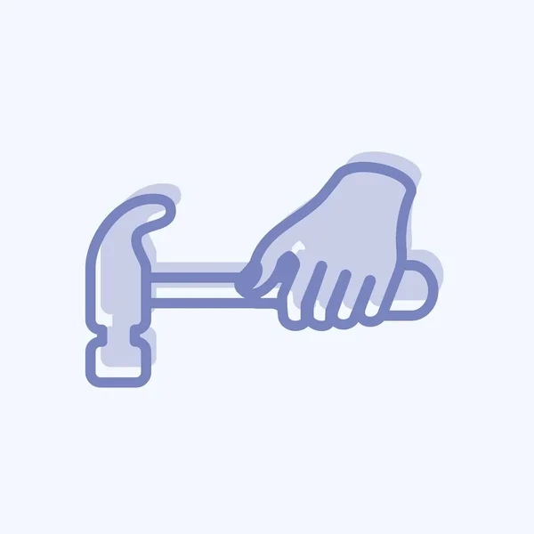 Icon Holding Hammer Suitable Hand Actions Symbol Two Tone Style — Vector de stock