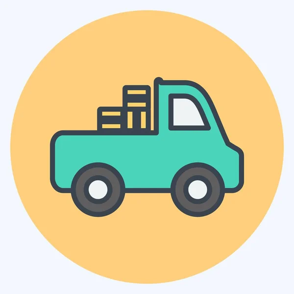Icon Pickup Truck Vhodný Pro Symbol Zahrady Styl Barevného Partnera — Stockový vektor