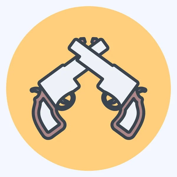 Icon Two Guns Suitable Wild West Symbol Color Mate Style — Vetor de Stock