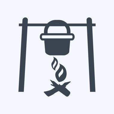 İkon Kamp Ateşi. Vahşi Batı sembolü için uygun. Kabartma tarzı. Basit dizayn edilebilir. tasarım şablonu. Basit gösterim