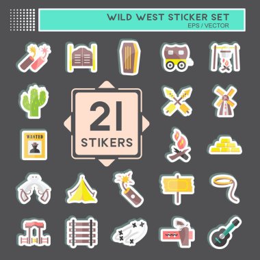 Vahşi Batı Çıkartma Seti. Eğitim sembolü için uygun. Basit dizayn edilebilir. tasarım şablonu. Basit gösterim