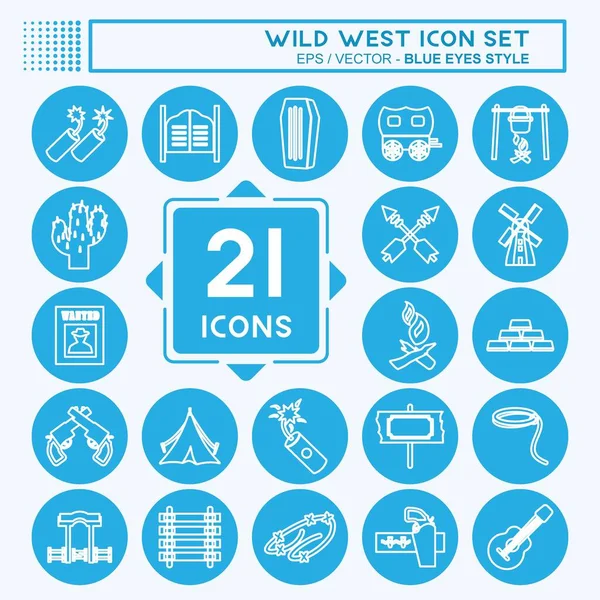 Vahşi Batı Simgesi Seti. Eğitim sembolü için uygun. Mavi gözlü. Basit dizayn edilebilir. tasarım şablonu. Basit gösterim