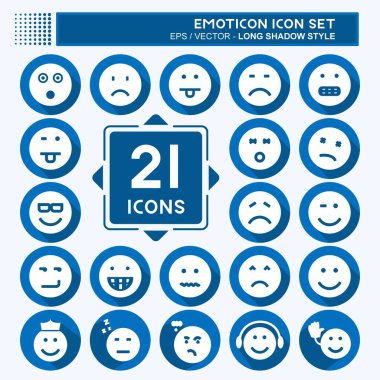 Duygusal Simge Ayarları. Eğitim sembolü için uygun. Uzun gölge tarzı. Basit dizayn edilebilir. tasarım şablonu. Basit gösterim