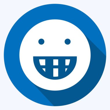 Icon Emoticon Büyük Sırıtma. Duygu Simgesi için uygun. Uzun gölge tarzı. Basit dizayn edilebilir. tasarım şablonu. Basit gösterim