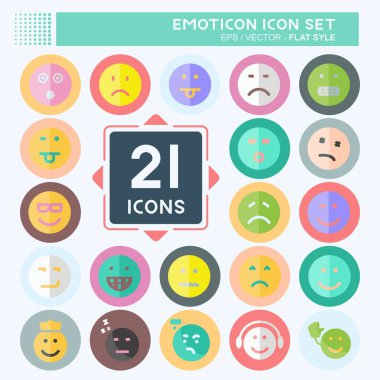 Duygusal Simge Ayarları. Eğitim sembolü için uygun. Düz stil. Basit dizayn edilebilir. tasarım şablonu. Basit gösterim