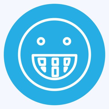 Icon Emoticon Büyük Sırıtma. Duygu Simgesi için uygun. Mavi gözlü. Basit dizayn edilebilir. tasarım şablonu. Basit gösterim