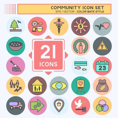 Topluluk Simgesi Ayarlandı. Eğitim sembolü için uygun. renk arkadaşı stili. Basit dizayn edilebilir. tasarım şablonu. Basit gösterim