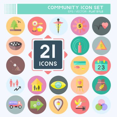 Topluluk Simgesi Ayarlandı. Eğitim sembolü için uygun. Düz stil. Basit dizayn edilebilir. tasarım şablonu. Basit gösterim