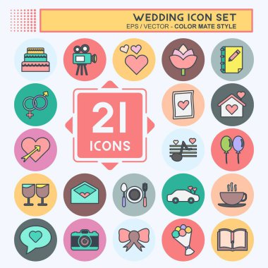 Düğün ikonu seti. Mobil Uygulamalar sembolü için uygun. renk arkadaşı stili. Basit dizayn edilebilir. tasarım şablonu. Basit gösterim