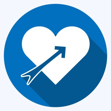 Oklu ikon kalp. Düğün sembolü için uygun. Uzun gölge tarzı. Basit dizayn edilebilir. tasarım şablonu. Basit gösterim