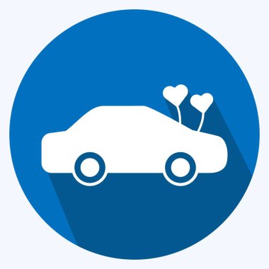 Simgeli araba. Düğün sembolü için uygun. Uzun gölge tarzı. Basit dizayn edilebilir. tasarım şablonu. Basit gösterim