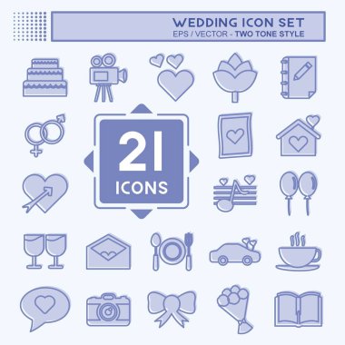 Düğün ikonu seti. Mobil Uygulamalar sembolü için uygun. İki ton stili. Basit dizayn edilebilir. tasarım şablonu. Basit gösterim