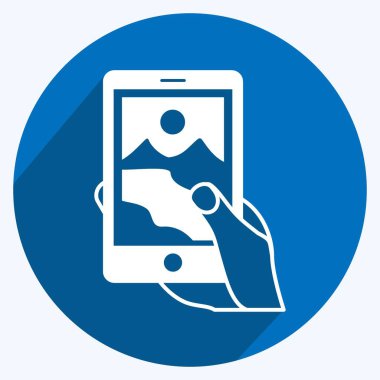 Resim çeken ikon. El Eylemleri sembolü için uygun. Uzun gölge tarzı. Basit dizayn edilebilir. tasarım şablonu. Basit gösterim