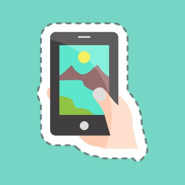 Çıkartma çizgisi fotoğraf çekerken kesilmiş. El Eylemleri sembolü için uygun. Basit dizayn edilebilir. tasarım şablonu. Basit gösterim