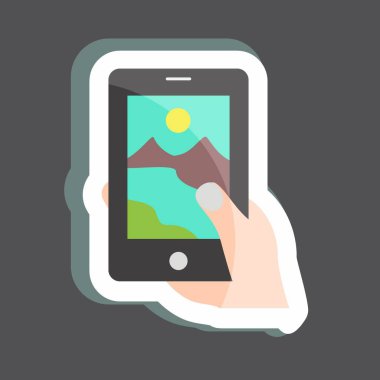 Etiket Fotoğraf Çekiyor. El Eylemleri sembolü için uygun. Basit dizayn edilebilir. tasarım şablonu. Basit gösterim