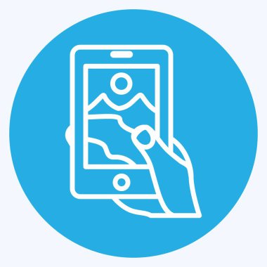 Resim çeken ikon. El Eylemleri sembolü için uygun. Mavi gözlü. Basit dizayn edilebilir. tasarım şablonu. Basit gösterim