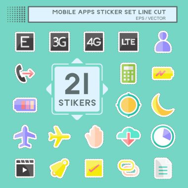 Mobil Uygulamalar Etiketi satır kesme seti. Web Arayüzü sembolü için uygun. Basit dizayn edilebilir. tasarım şablonu. Basit gösterim