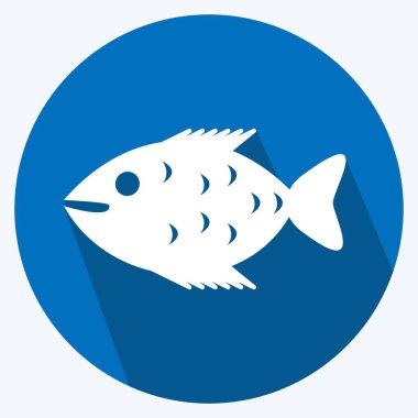 Simge Balığı. Deniz sembolü için uygun. Uzun gölge tarzı. Basit dizayn edilebilir. tasarım şablonu. Basit gösterim