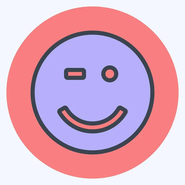 Icon Emoticon Winking Suitable Emoticon Symbol Color Mate Style Simple — Stock Vector