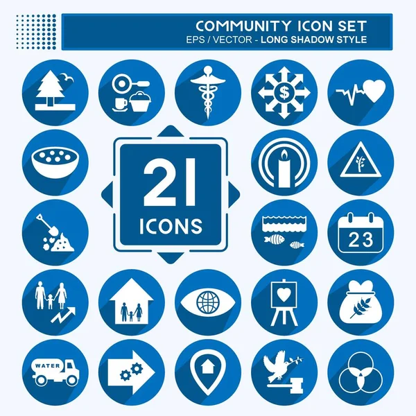 Topluluk Simgesi Ayarlandı. Eğitim sembolü için uygun. Uzun gölge tarzı. Basit dizayn edilebilir. tasarım şablonu. Basit gösterim