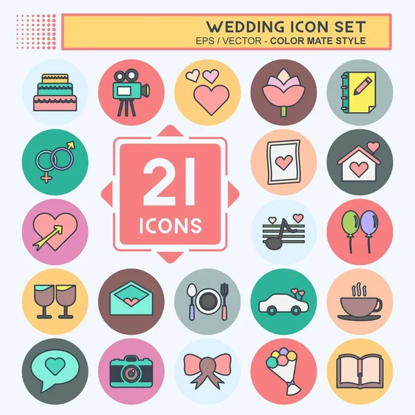 Düğün ikonu seti. Mobil Uygulamalar sembolü için uygun. renk arkadaşı stili. Basit dizayn edilebilir. tasarım şablonu. Basit gösterim