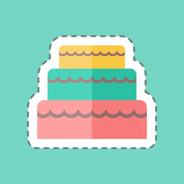 Sticker Line Cut Wedding Cake Suitable Wedding Symbol Simple Design — стоковый вектор