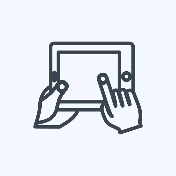 Icon Using Tablet Suitable Hand Actions Symbol Line Style Simple — Vetor de Stock