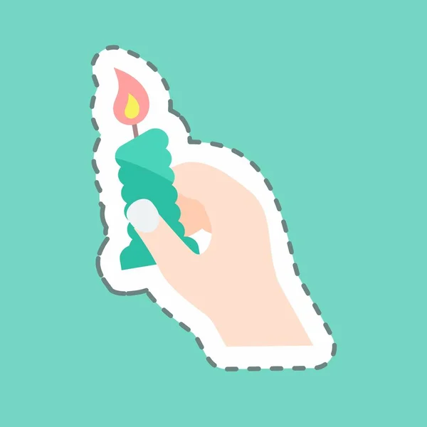 Sticker Line Cut Holding Candle Suitable Hand Actions Symbol Simple — Vetor de Stock