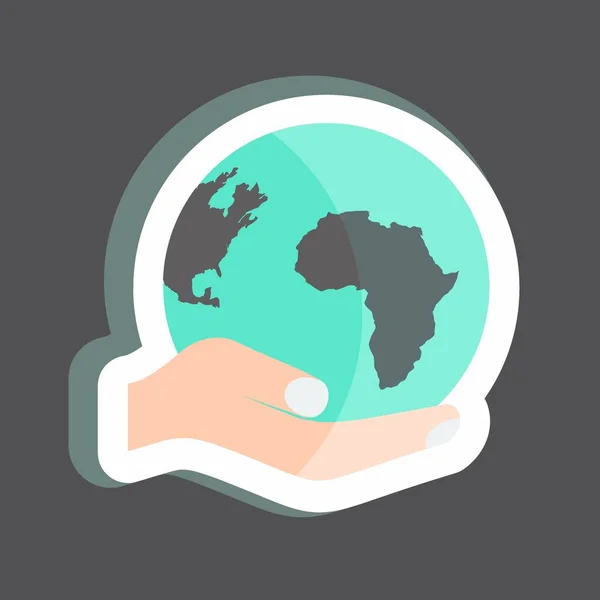 Sticker Holding Globe Suitable Hand Actions Symbol Simple Design Editable — Vetor de Stock