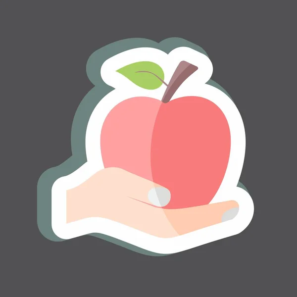 Sticker Holding Apple Suitable Hand Actions Symbol Simple Design Editable — Vetor de Stock