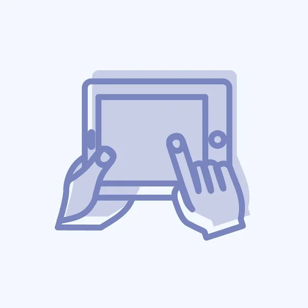Ícone Usando Tablet Adequado Para Símbolo Ações Mão Estilo Dois — Vetor de Stock