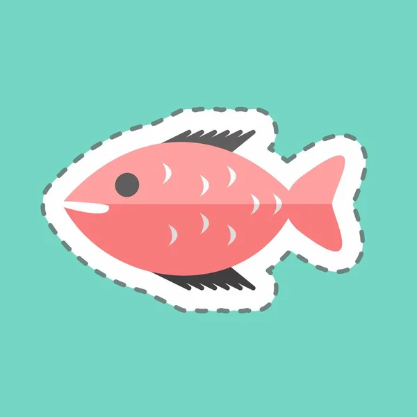 Sticker Line Cut Fish Suitable Sea Symbol Simple Design Editable — Vetor de Stock